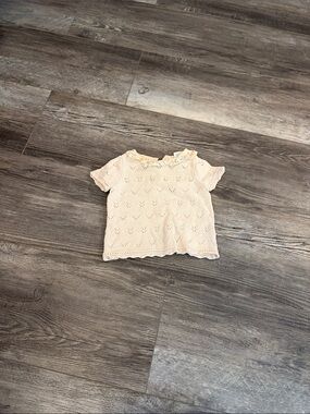 Shabby‎ Chic Girls Cream Knit Short Sleeve Top with Floral Trim